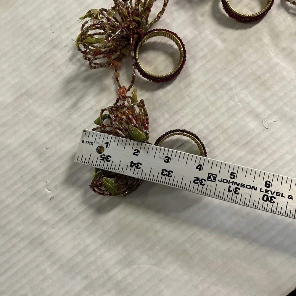 Pier One Napkin Rings Gold Amber Brown Beaded Floral Set Of 4 Boho‎ Hippie